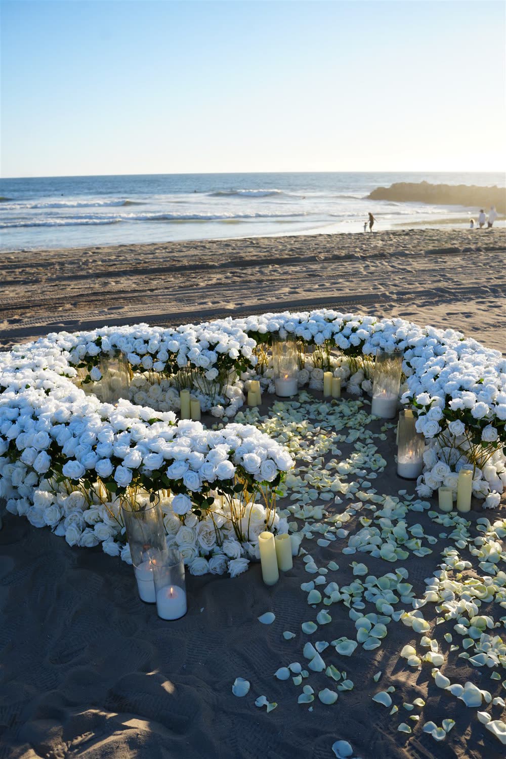 Wide beach view of the 800 artificial rose heart